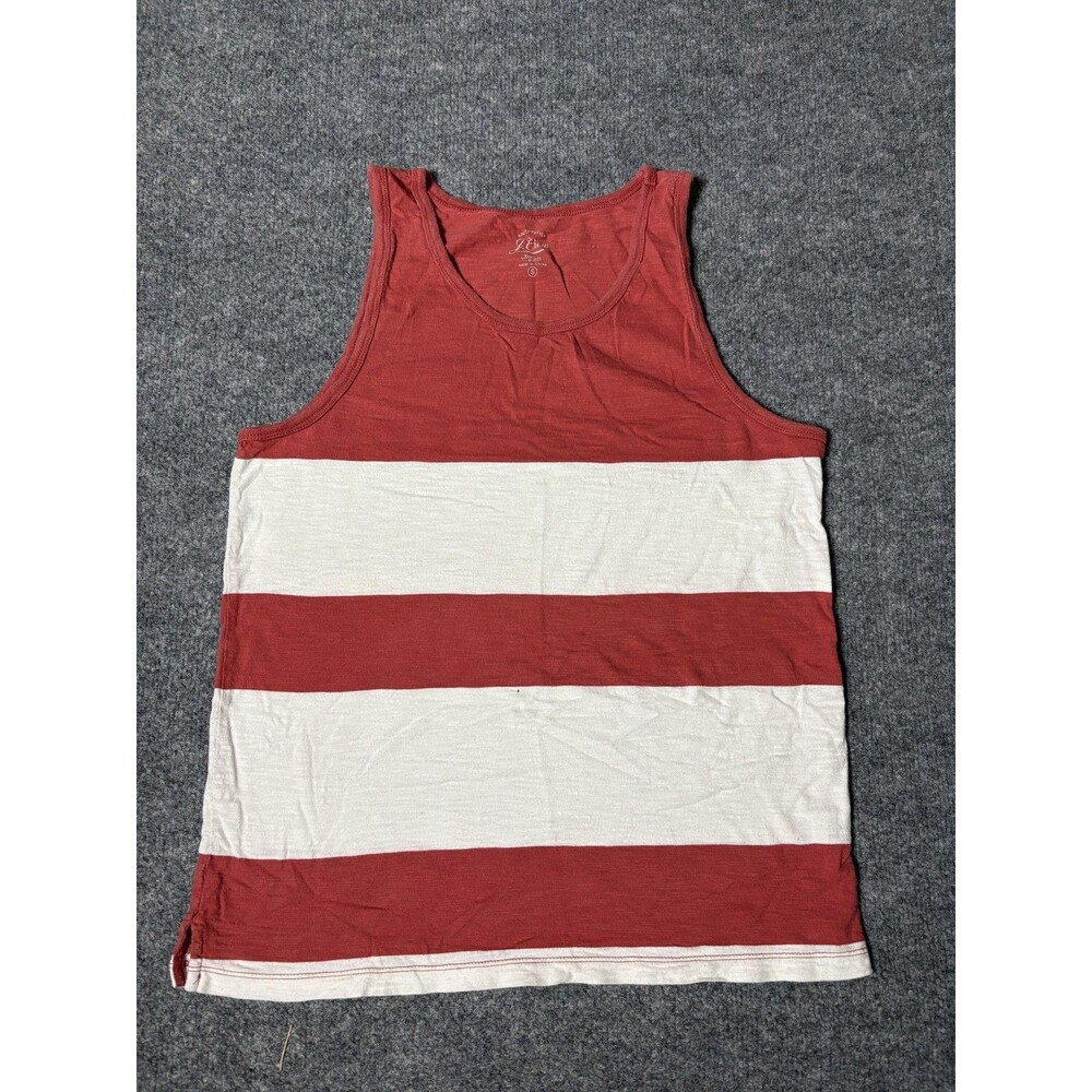 J.CREW Tank Top Mens S Red White Stripe Sleeveless Cotton Jersey Tagless Casual